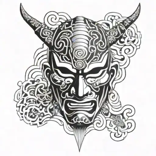 Samurai Mask With Time Spirals Reflective Pool