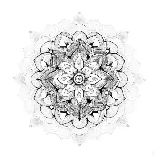 A Mesmerizing Blackwork Mandala Design With Intricate Patterns And A Hidden Rose Within Its Center