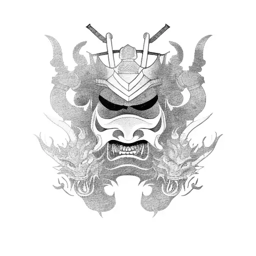 A Samurai Warrior With A Hannya Mask Riding A Dragon