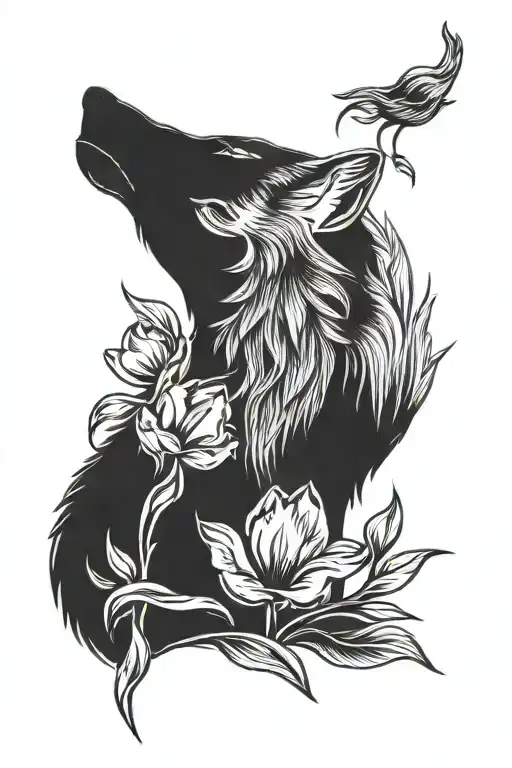 Wolf Howling And A Tulip