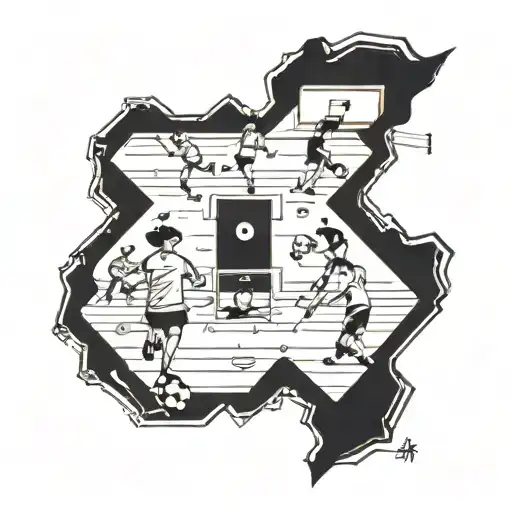Soccer Field With 6 Players Playing Back