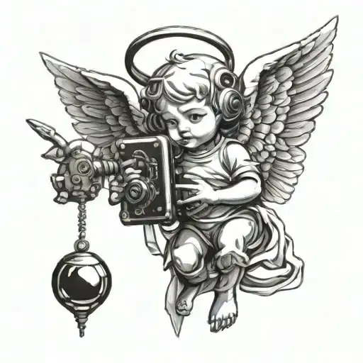 Cherub Angel Holding A Futuristic Gadget
