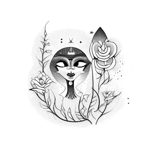 A Moonlit Garden With Dancing Flowers In Egyptian Style