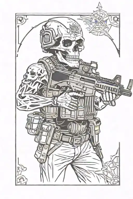 Tarot Card Design Featuring Skull Wearing Nvg Assault Rifle Plate Carrier Fast Helmet