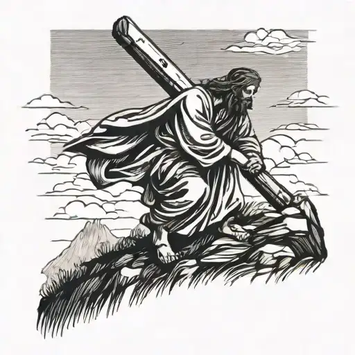 Jesus Carrying Cross Up A Hill