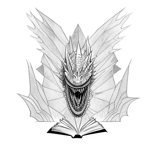A Drogon Clibming Out Of A Book