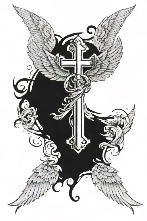 Cross With Angel Wings Surrounded