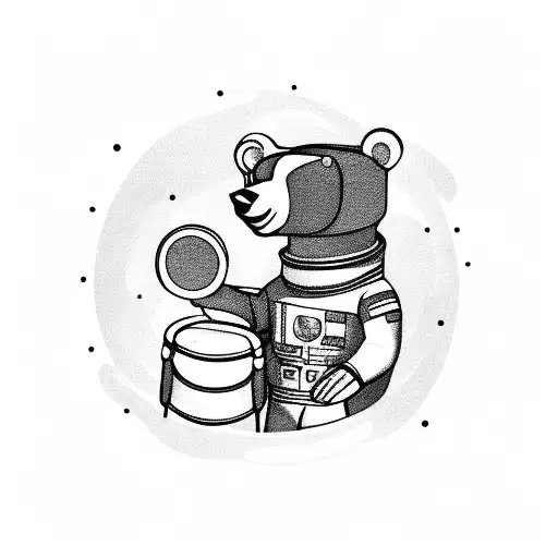 Bear Astronaut Playing A Drum