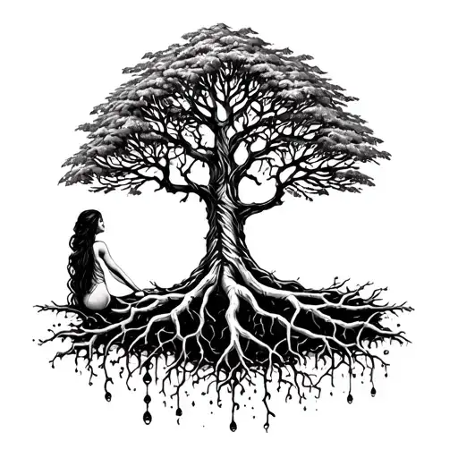 Roots Of A Tree Underground To A Beautiful Tree Growing Lady