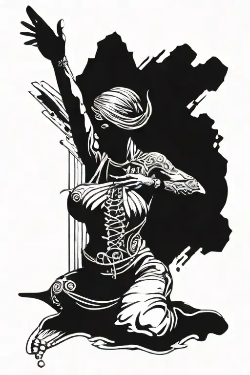 A Tattoo Design Showcasing The Fusion Of Capoeira And Rock Music Elements In A Dark And Edgy Style