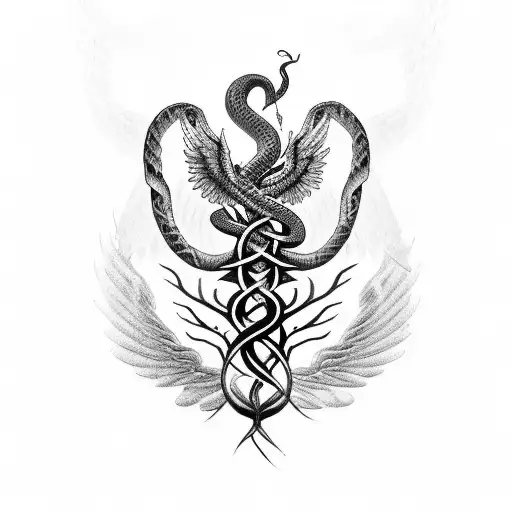 Caduceus But Instead Of Snakes Put The Roots Of The Life Tree And For The Wings Use Phoneix Wings