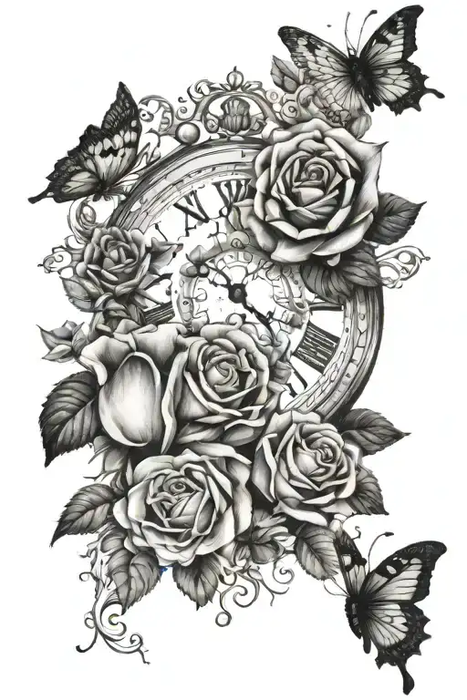 Roses And Butterflies And Clock With The Name Sildalmara Reyes