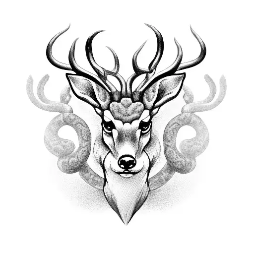 Roebuck Head With A Snake On Its Head