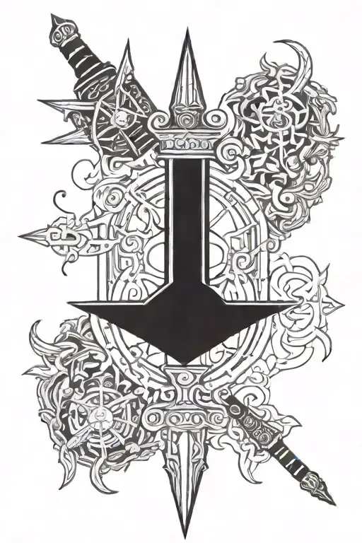 7 Hermetic Principles Represented As Sigils On A Sword