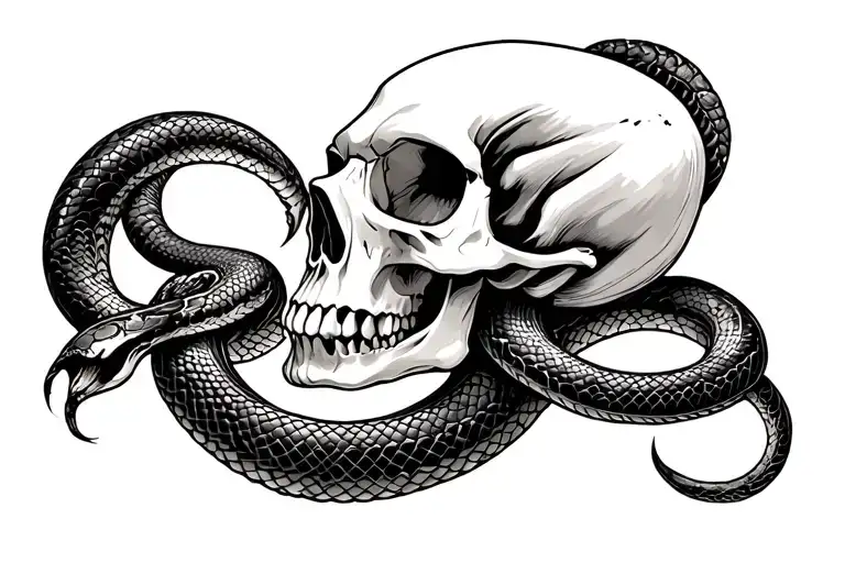 Skull With Shedding Snake Intertwined