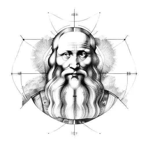 A Sketch-style Portrait Of Leonardo Da Vinci Surrounded By Various Scientific Diagrams