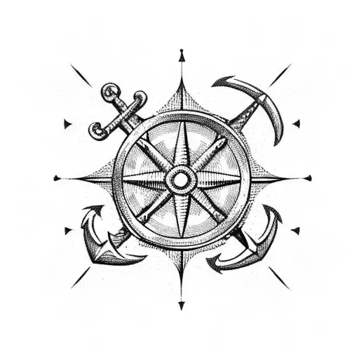 Nautical Anchor And Compass Over Chart