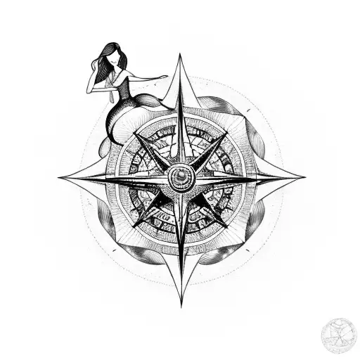 A Majestic Mermaid Sailing On A Compass Rose Surrounded By Waves