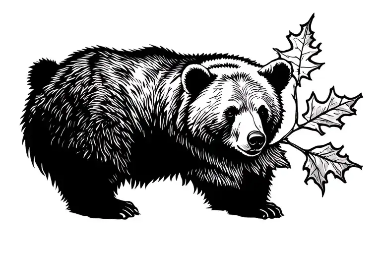 A Bear Holding An Oak Leaf