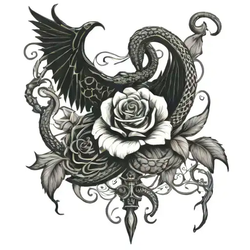 Lucifer And Snake Or Rose Surrounded