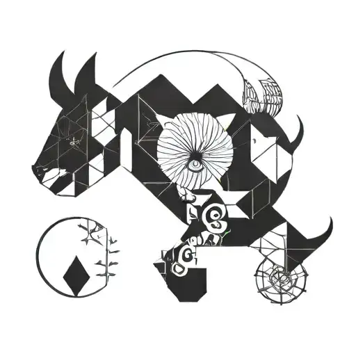 A Geometric Design Incorporating Currency Symbols And Animal Silhouettes