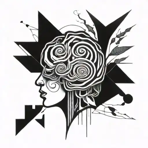 Abstract Psychotherapy Art Using Black Lines And A Human Face Or Brain