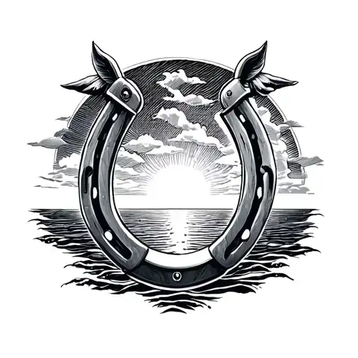 Create Me A Horseshoe Tattoo With The 1947 Figure As Well As A Sunset On The Sea And The Trinata