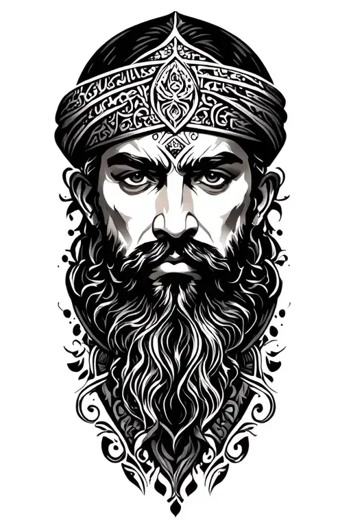 Arabic Warrior Imam Ali Style Tattoo Design Combining Elements