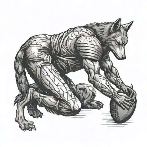 A Football Player Kneeling In Prayer With A Wolf By His Side