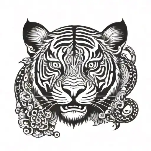 Thai Traditional Tiger Design With Intricate Patterns And Symbols