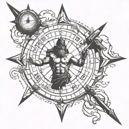 Atlas God Carrying A Compass Pointing North Arrow