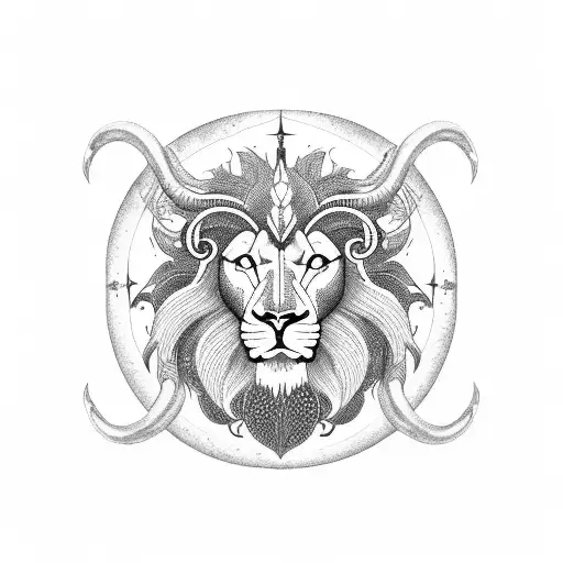 Celestial Lion Constellation With Aries Ram Horns