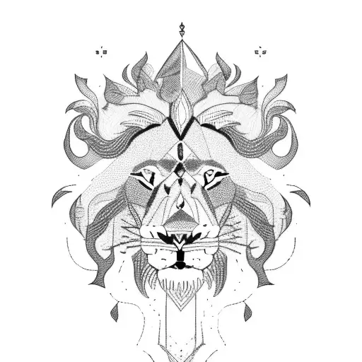 Lion Roaring In A Tribal Style