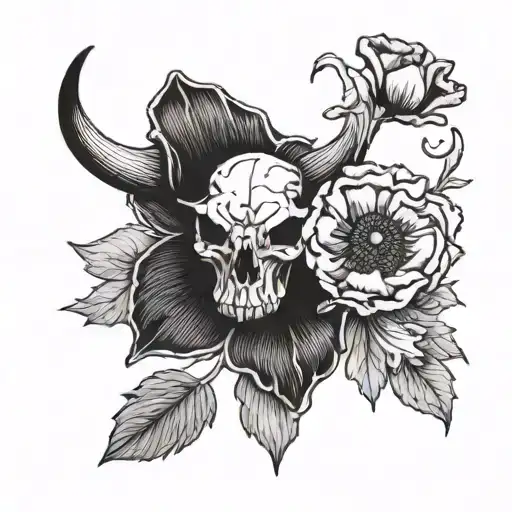 Bull Skull With Poppy Flower