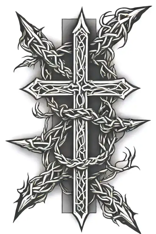 Cross Made Of Two Nails Crown Of Thorns Inter Twined