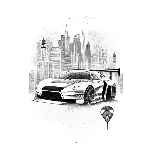 A Fast Car Racing Through A City Skyline