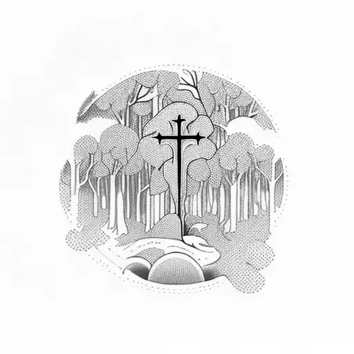 A Mystical Forest With A Hidden Cross In The Center Surrounded By Five Names And Birthdates