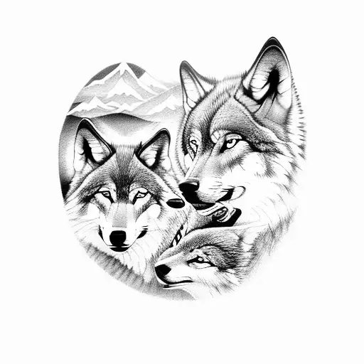 A Pack Of Wolf Pups Playing Near A Serene Waterfall