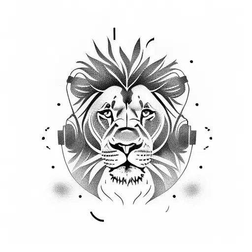 A Minimalist Tattoo Of A Lion Wearing Headphones While Exercising
