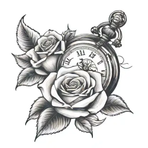 Rose Next To Pocket Watch