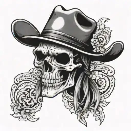 Skull With A Cowboy Hat And Bandana