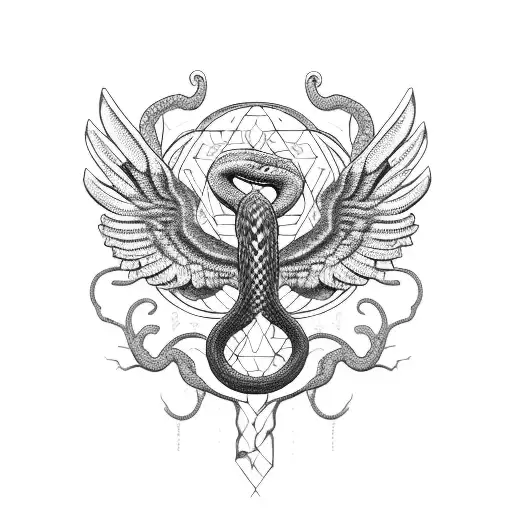 A Snake With Eagle Wings Wrapped Around A Tree Branch