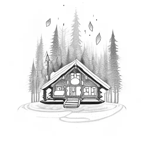 Cabin With A Flame And Forest