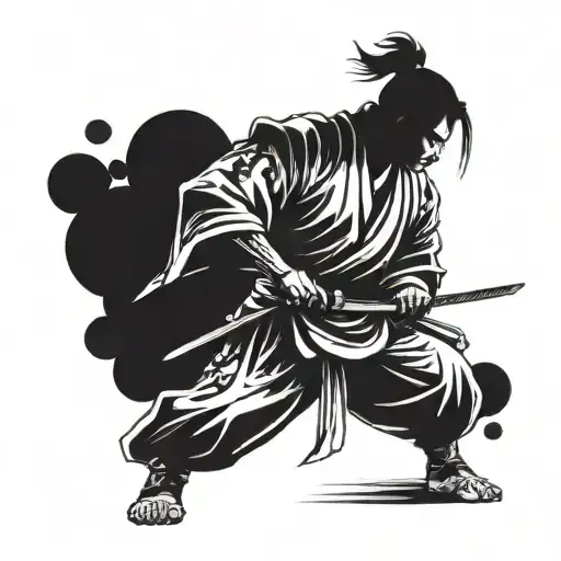 Samurai Standing In Big Strokes Like