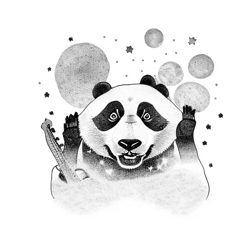 A Panda Playing A Guitar Under A Starry Night Sky