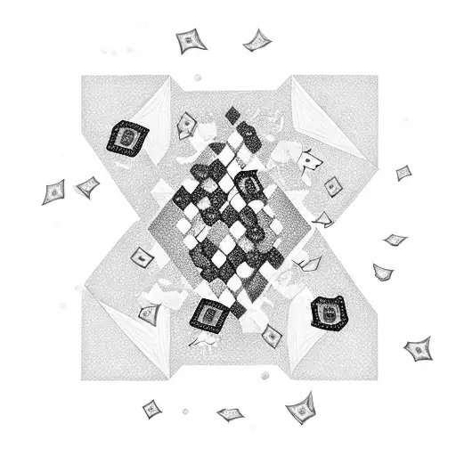 A Blackwork Tattoo Of A Diamond With Money Raining Down From It