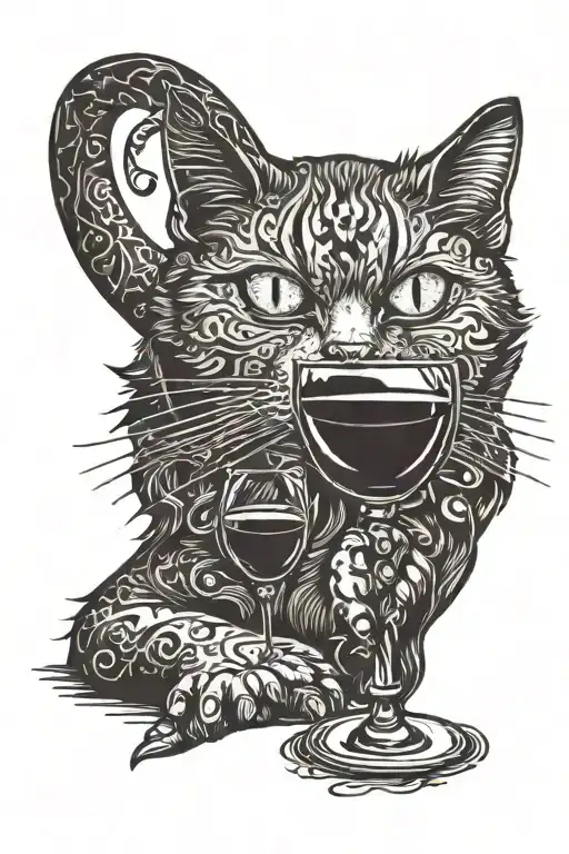 A Cat Holding A Red Wine Glass