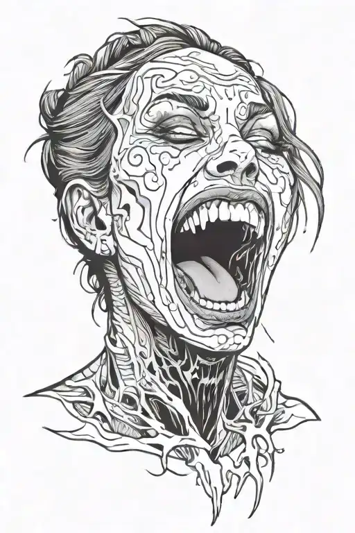A Young Scary Woman Whose Face Is Mutilated And She Is Screaming