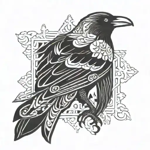 A Stylized Snowflake Pattern Incorporating A Hidden Image Of A Raven