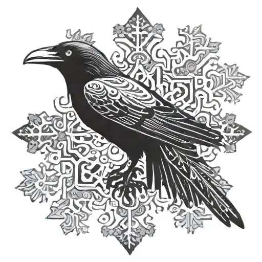 A Stylized Snowflake Pattern Incorporating A Hidden Image Of A Raven